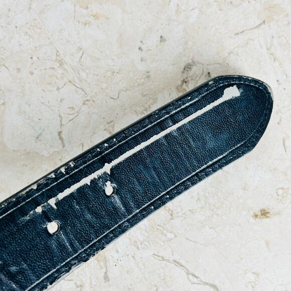 Steve Madden Brown Leather Belt Mens Size 32 Brushed Nickel Logo Buckle - Picture 4 of 7